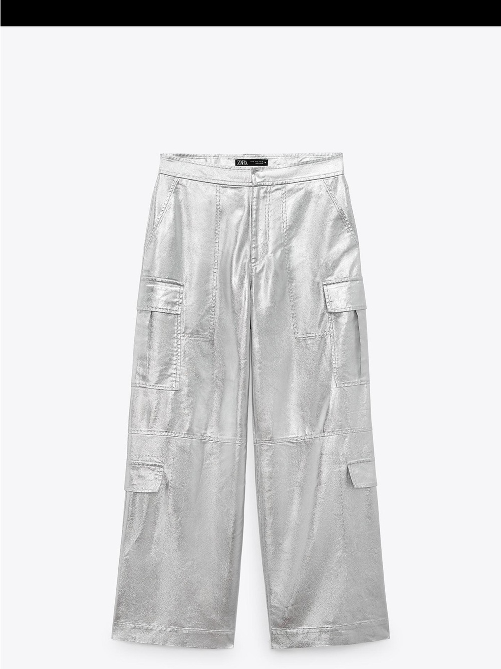 Zara Silver Metallic Cargo Wide-Leg Trousers sold out